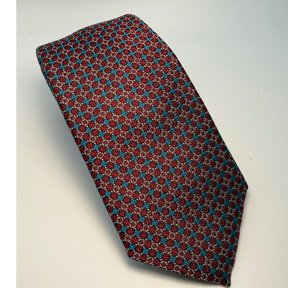 Evan Picone Necktie 3.75" Silk Geometric Diamond Red Teal Blue Classic Tie